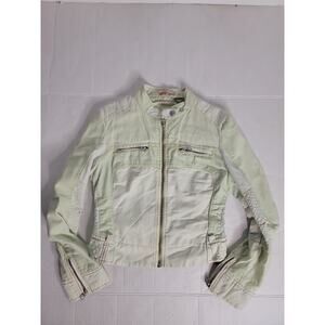 Miss Sixty Denim Biker Jacket Womens SZ M Moto Grunge Y2K Vintage Unique Green